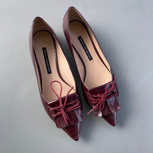 French Connection Burgundy flat shoes with laces - Picture 2 of 9